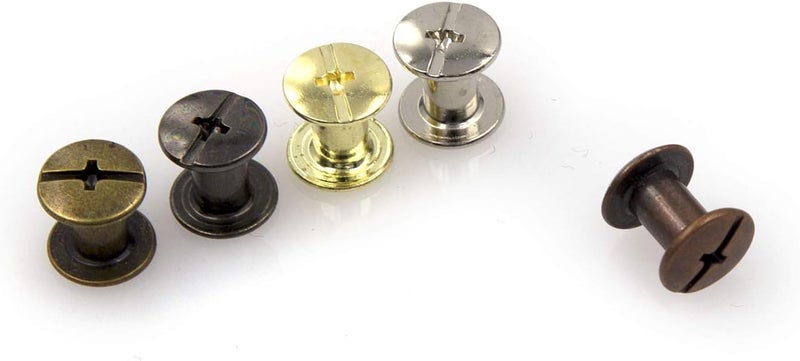 ALLOYPRO 100 Sets Chicago Screws Assorted Kit 5 Color Leather Rivets 5/16”(5x8mm) Screw Rivets Flat Fillister Book Binding Posts Nail Rivet Chicago Bolts for DIY Leather Craft Black Silver Golden Bronze - Image 4